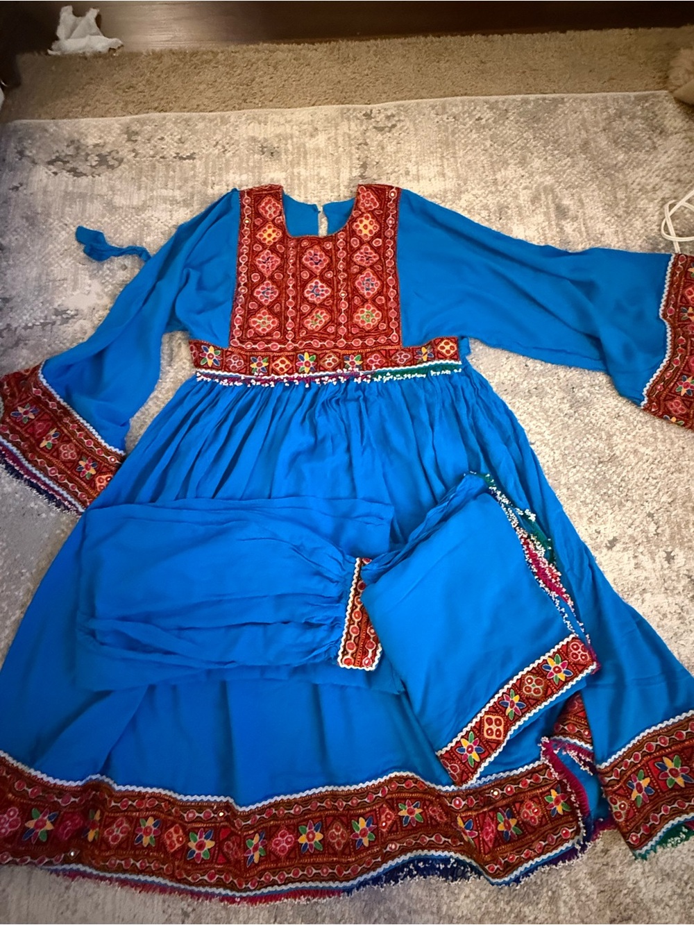 Vibrant Blue Embroidered Ethnic Maxi Dress